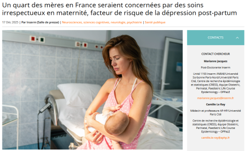 miniature du document Soins irrespectueux en maternité, facteur de risque de la dépression post-partum